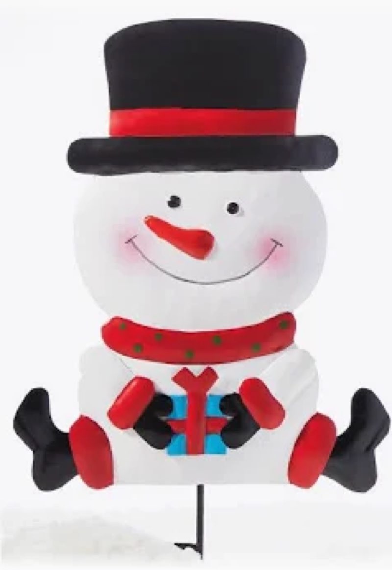 Glitzhome Metal Christmas Santa Snowman Tree Stake 3 Pack Outdoor Yard Holiday Décor, 24" H, Multico