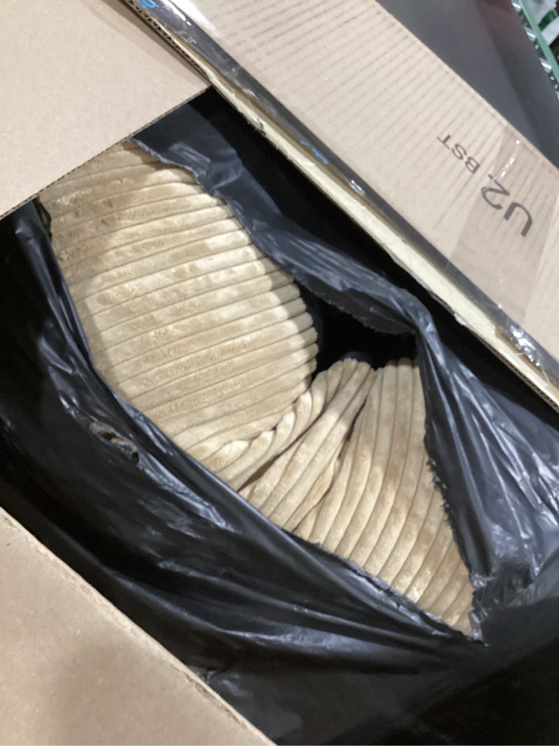 Condition photo showing Good Condition for 45 inches donut dog bed for extra large dogs,calming round pet bed with removable & washable cover, plush faux fur & corduroy, fits up to 100 lbs pets(brown,xl) 45.0"l x45.0"w x10"th brown - corduroy