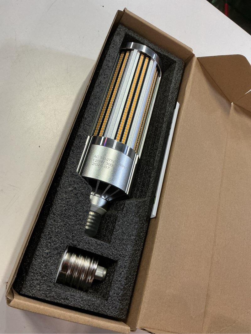Condition photo showing New/Like New for dragonlight 120w commercial grade corn led light bulb fanless (400 watt metal halide/hid/hps replacement) e26/e39 large mogul base led lamp 3000k warm white 14,400lm for high bay area lighting warm white large