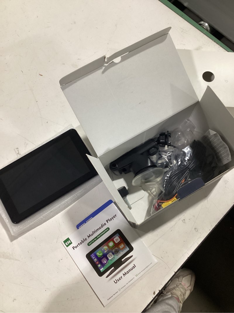 Condition photo showing As Is for hieha car play,wireless portable with apple carplay and android auto screen for car,7" hd touch screen car stereo with mirror link,backup camera,bluetooth5.2,gps navigation,aux,fm for all vehicles