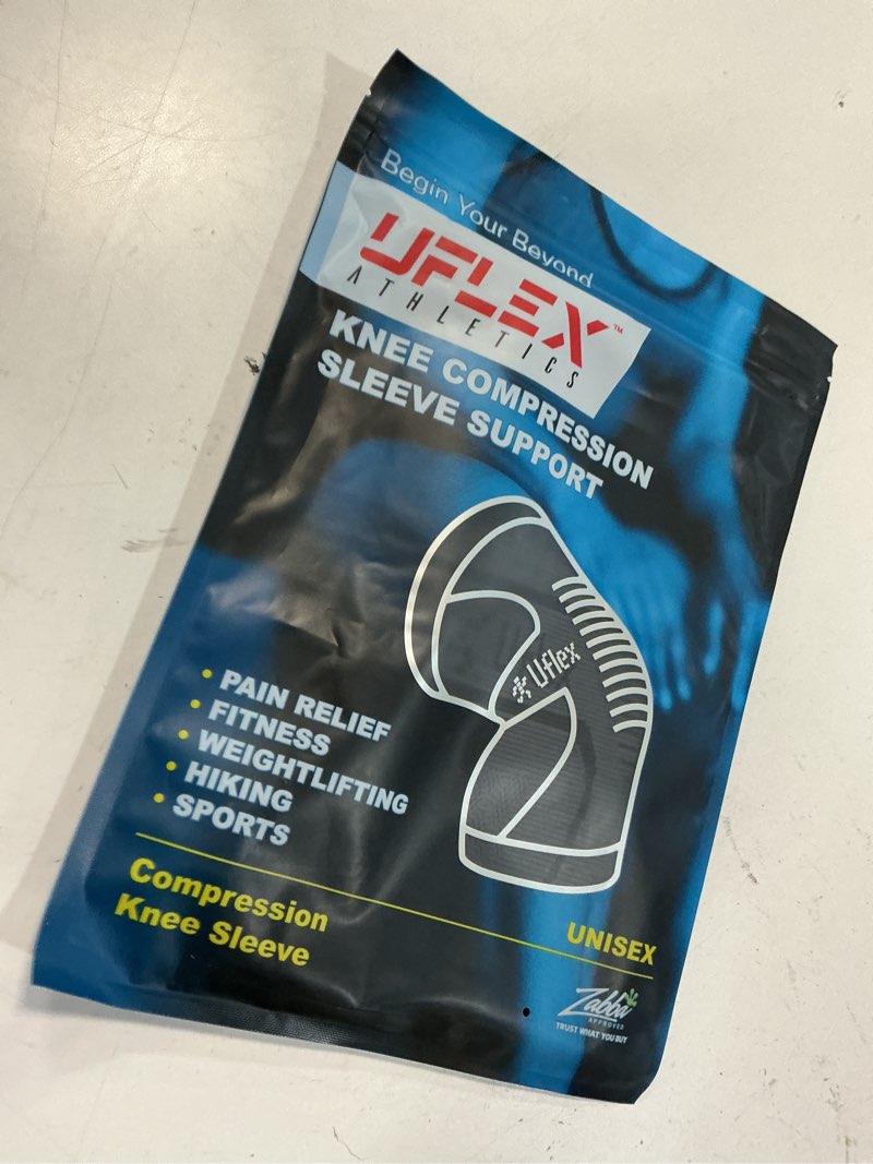 Condition photo showing Good Condition for uflex athletics compression knee brace for women & men knee sleeves support for sports, running, weightlifting, arthritis, meniscus tear, acl, hiking, recovery support & fitness medium black