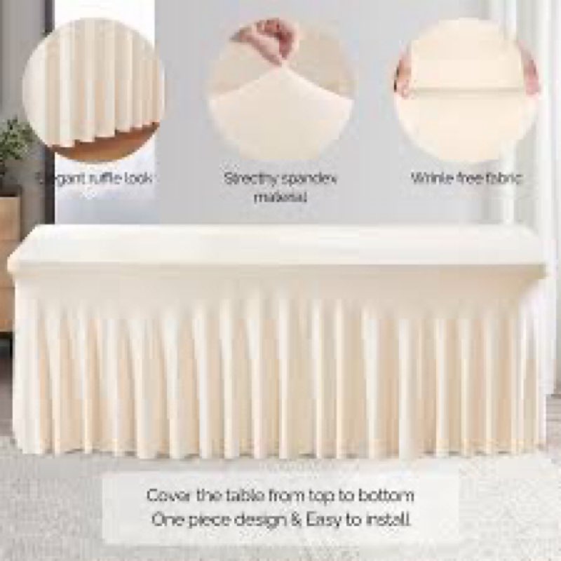 6 Pack 6ft Ivory Spandex Table Cloths for Rectangle Tables Wrinkle Free Ivory Rectangle Tablecloths 