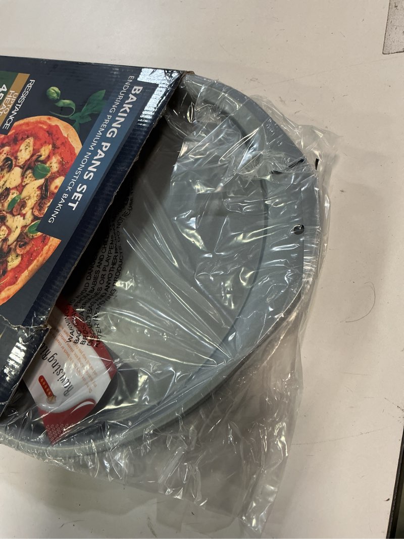 Condition photo showing Good Condition for Pizza Pan - 14 Inch Nonstick Pizza Pan for Oven with Widen Handles for Cooking, Baking, and Grilling - Durable, Even Heating, Long-Lasting Kitchen Cookware (2, Grey) 2 Gray