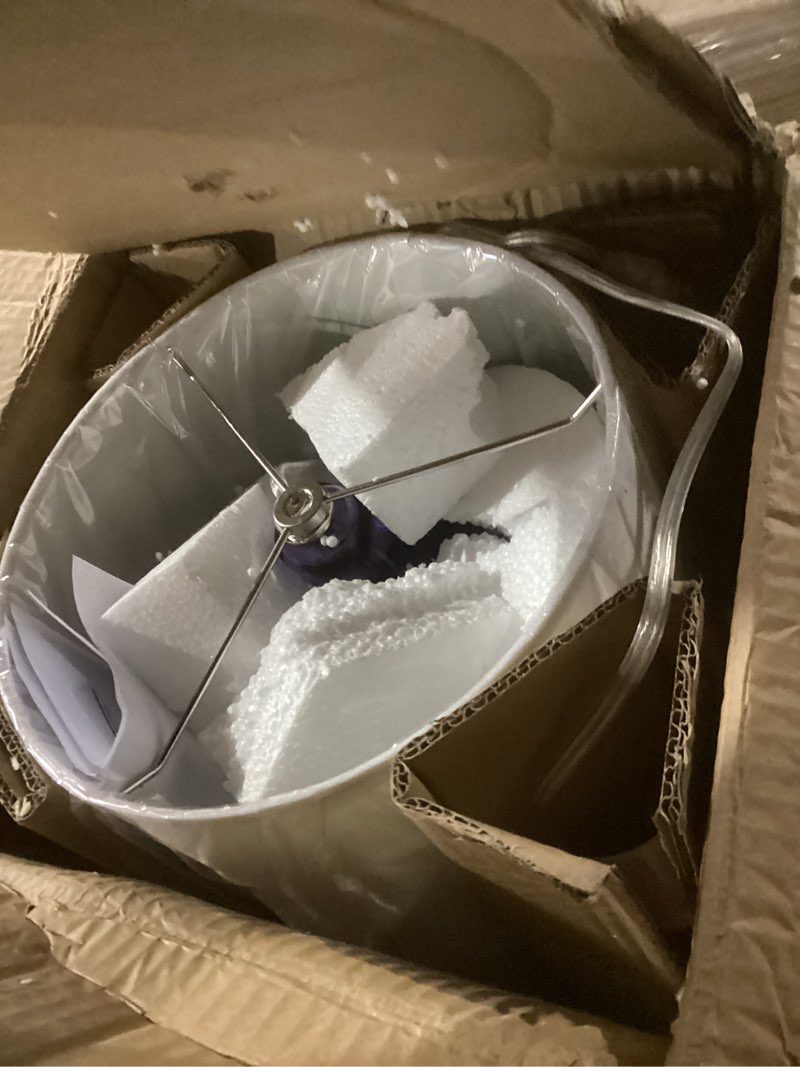 Condition photo showing Good Condition for elegant designs lt3326-dbl 23.25" modern timeless colored dimpled glass endtable bedside table desk lamp with white fabric tapered drum shade, dark blue