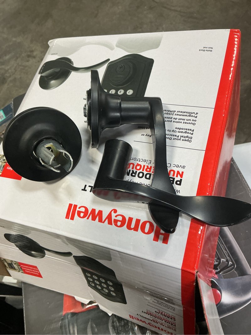 Condition photo showing As Is for Honeywell Digital Deadbolt with Passage Lever, Matte Black, 8734505 (B07VGZ38CL)