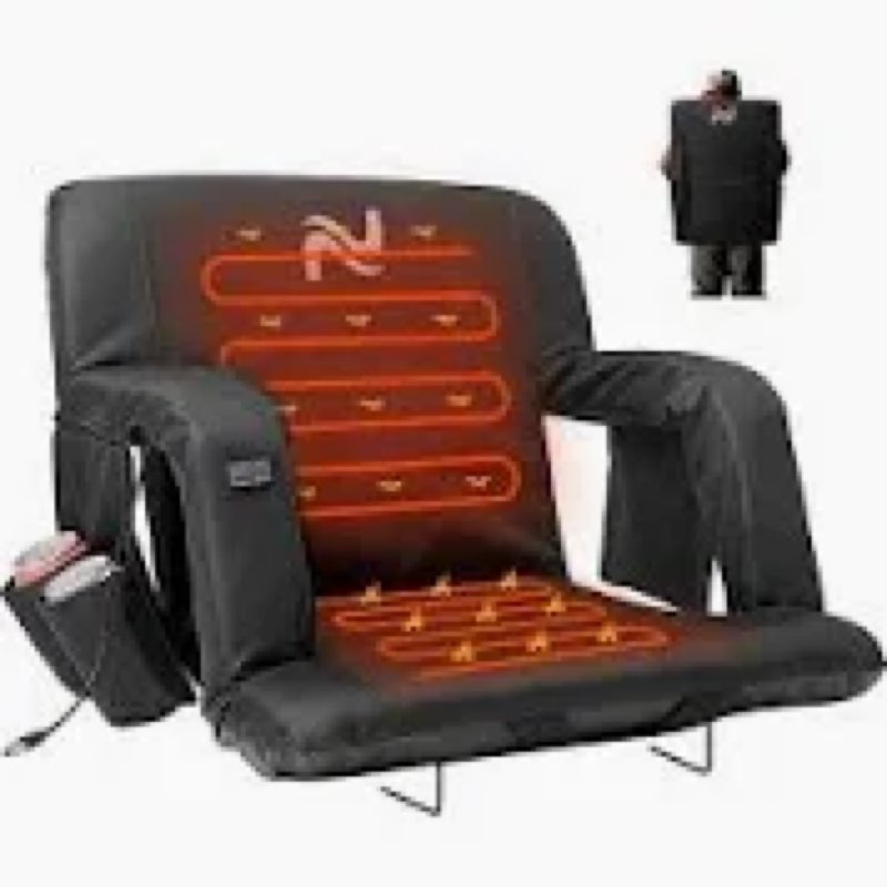 Double Heated Portable Reclining Bleachers Stadium Seats with Heated Back and Cushion, Outdoor/Beach