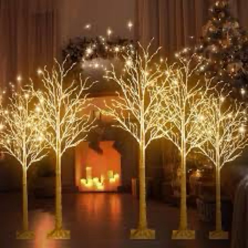 Aurelema 6 Pcs 6ft-400led Lighted Birch Tree 8 Modes Christmas Artificial LED Warm White Lights Birc