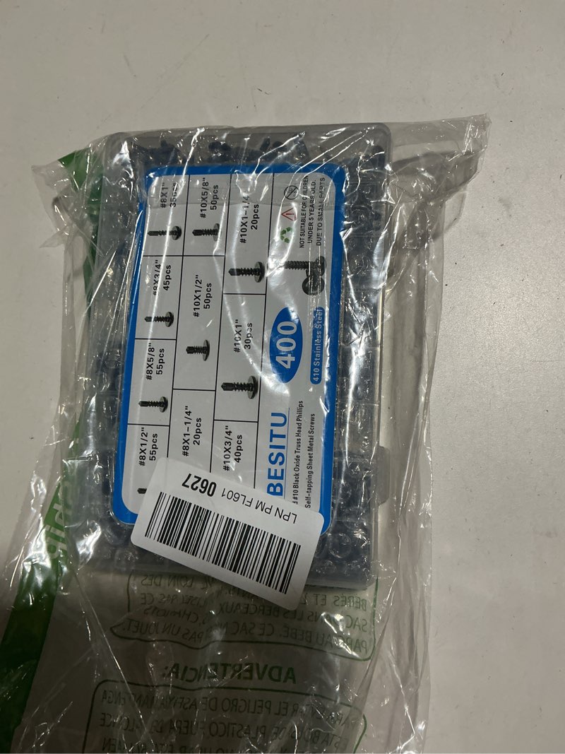 Condition photo showing Good Condition for 400PCS Self Tapping Screws, 410 Stainless Steel Self Drilling #8#10 Black Oxide Sheet Metal Screw, Length 1/2" to 1-1/4'', Truss Head Wood Screws Assortment for Metal, Plastic and RV #8 #10 Black