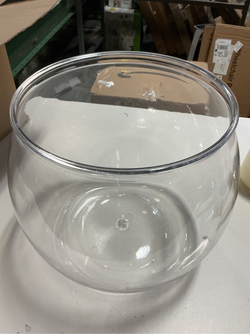 Condition photo showing As Is for Geelin 5 Gallon Plastic Fish Tank Large Bowl Shatterproof with Crystal Clear Clarity for Terrarium, Flower Vase Centerpiece Gift for Fish Lovers (Round) 5 Gallon Round