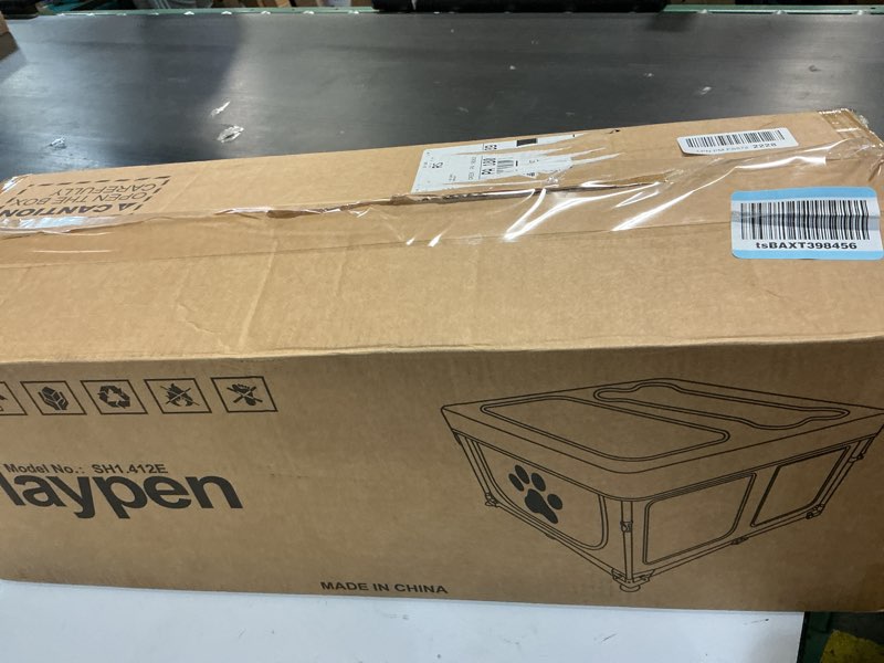 Condition photo showing As Is for LOOBANI Foldable Dog Playpen with Cover: 1 Min Setup Pet Puppy Playpen Indoor, Sturdy Reinforced Steel/Iron Frame Dog Fence, Portable Whelping Box for Home Dog Cat Rabbit-43.3"x43.3"x27.1"