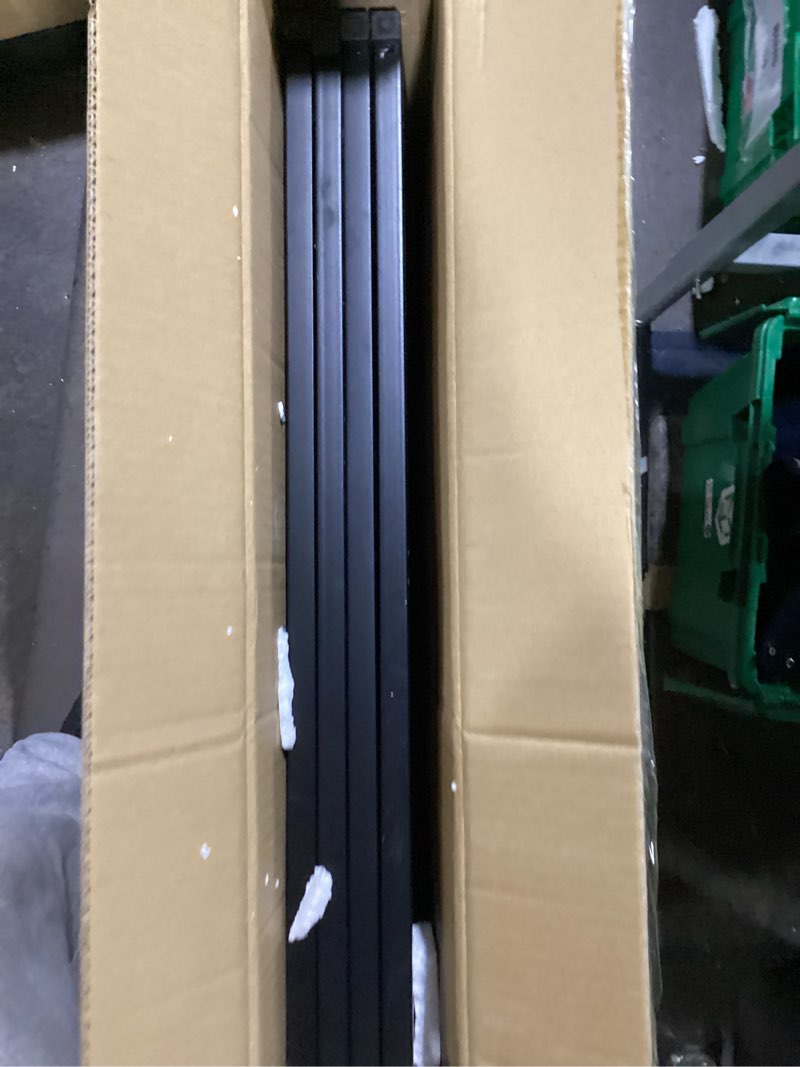 Condition photo showing New/Like New for BHG Metal No-Assembly Freestanding Dog Gate with Door Walk Through, Extra Wide 96", Extra Tall 32" Pet Gate, Accordion Puppy Folding Playpen Dog Fence, with 2PCS Support (Black, 4 Panels) 4 panels Black