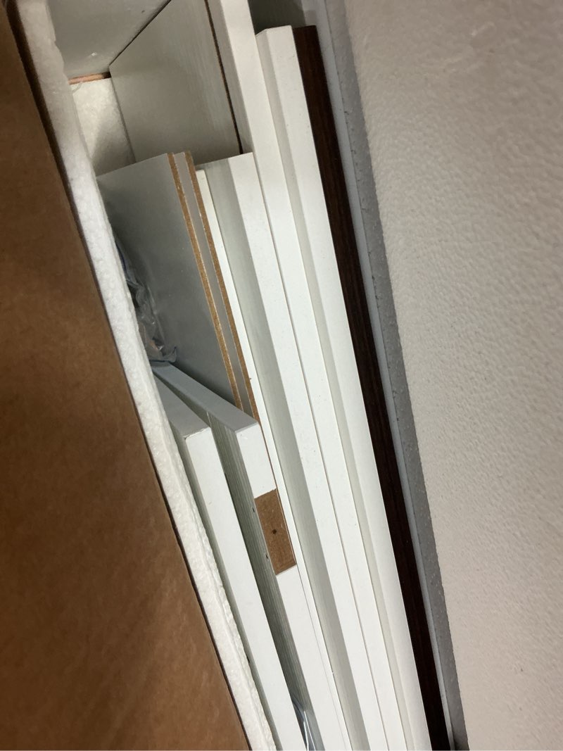 Condition photo showing As Is for Bathroom Wall Cabinet with Barn Doors, Wall Mounted Bathroom Cabinet, Farmhouse Style, Adjustable Shelf, Wall Mounted Medicine Cabinets, White White Small Bathroom Cabinet