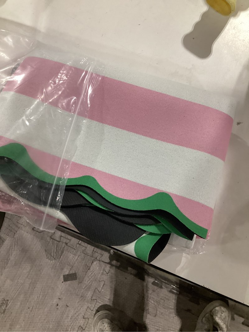 Condition photo showing Good Condition for whaline mahjong mat with carry bag 31.5 x 31.5 inch pink white stripe anti-slip noise reduction rubber gaming mat with green scalloped edge portable mahjong table mats for travel poker card board game
