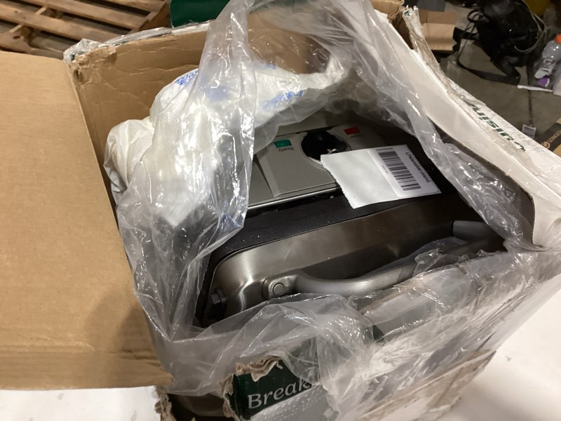 Condition photo showing As Is for cuisinart 5 in 1 griddler with panini press, full grill, full griddle and half grill/half griddle options, includes dishwasher safe removable cooking plates and red/green indicator lights