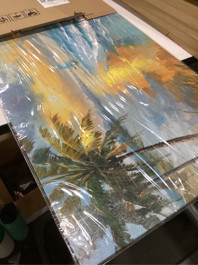 Condition photo showing New/Like New for enartly 3d textured seascape wall art for living room, ocean nature coconut tree landscape canvas painting artwork framed bedroom bathroom hallway home office wall decor, 40"x20" 40"l x 20"w blue seacape