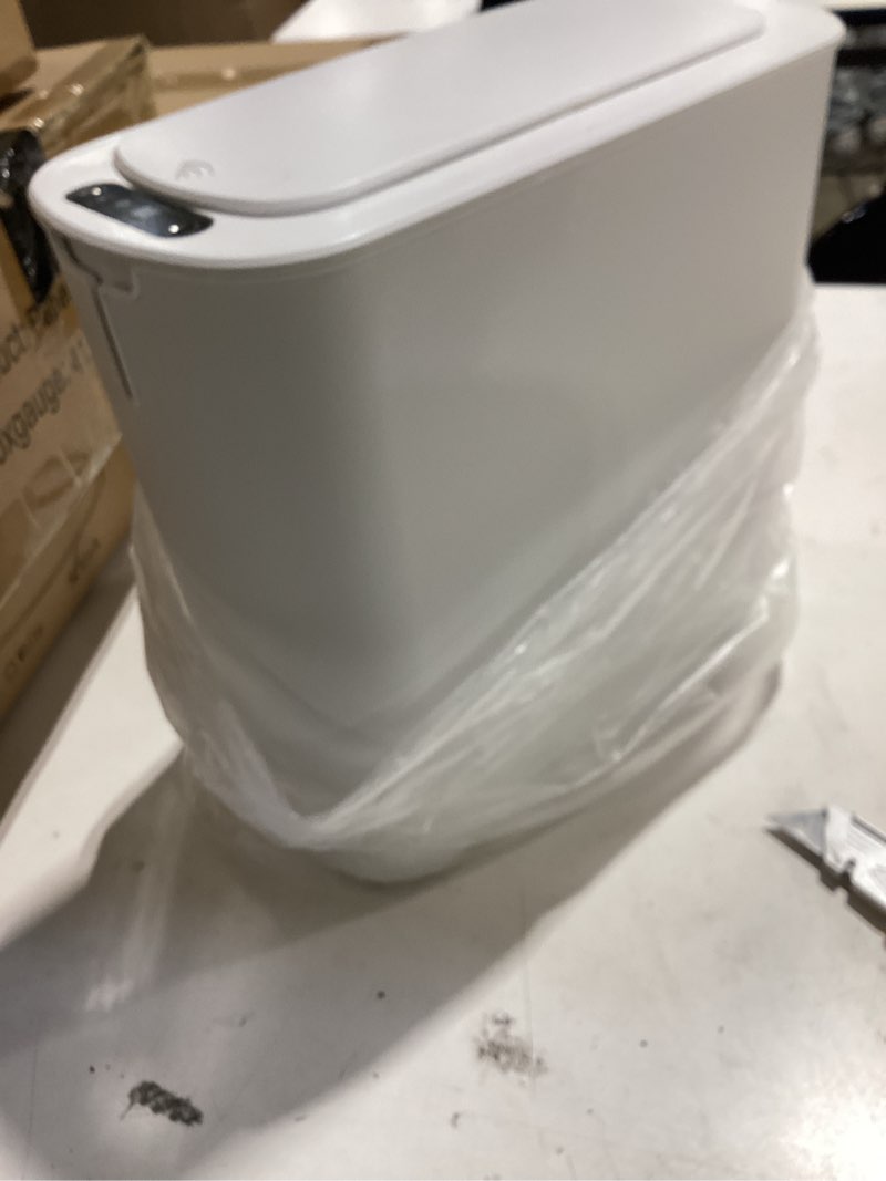 Condition photo showing As Is for cesun automatic small bathroom trash can with lid, 2.6 gallon, white | motion sensor, plastic, touchless, odor control, smart garbage can, battery operated, manual button, for office/rv/bedroom