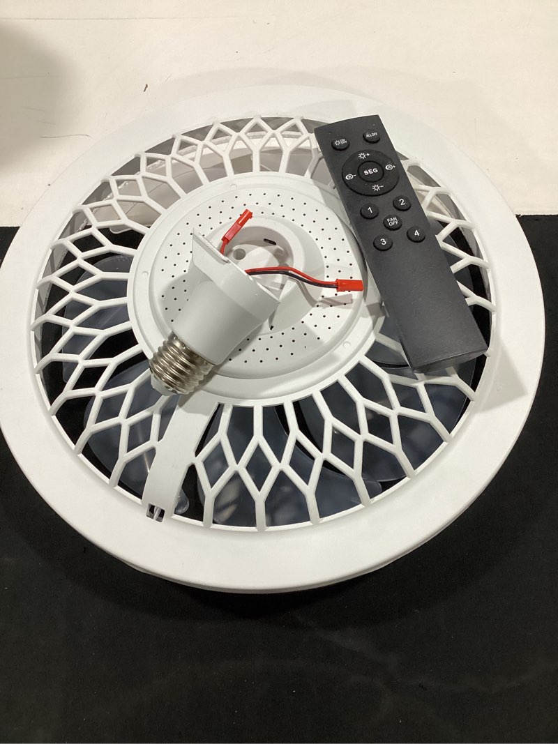 Condition photo showing As Is for ceiling fan with light for bedroom 12 inch, e26 screw in socket fan with remote control, dimmable led light 3000k-6500k, 4 speed small flush mount ceiling fan for kitchen, closet, living room