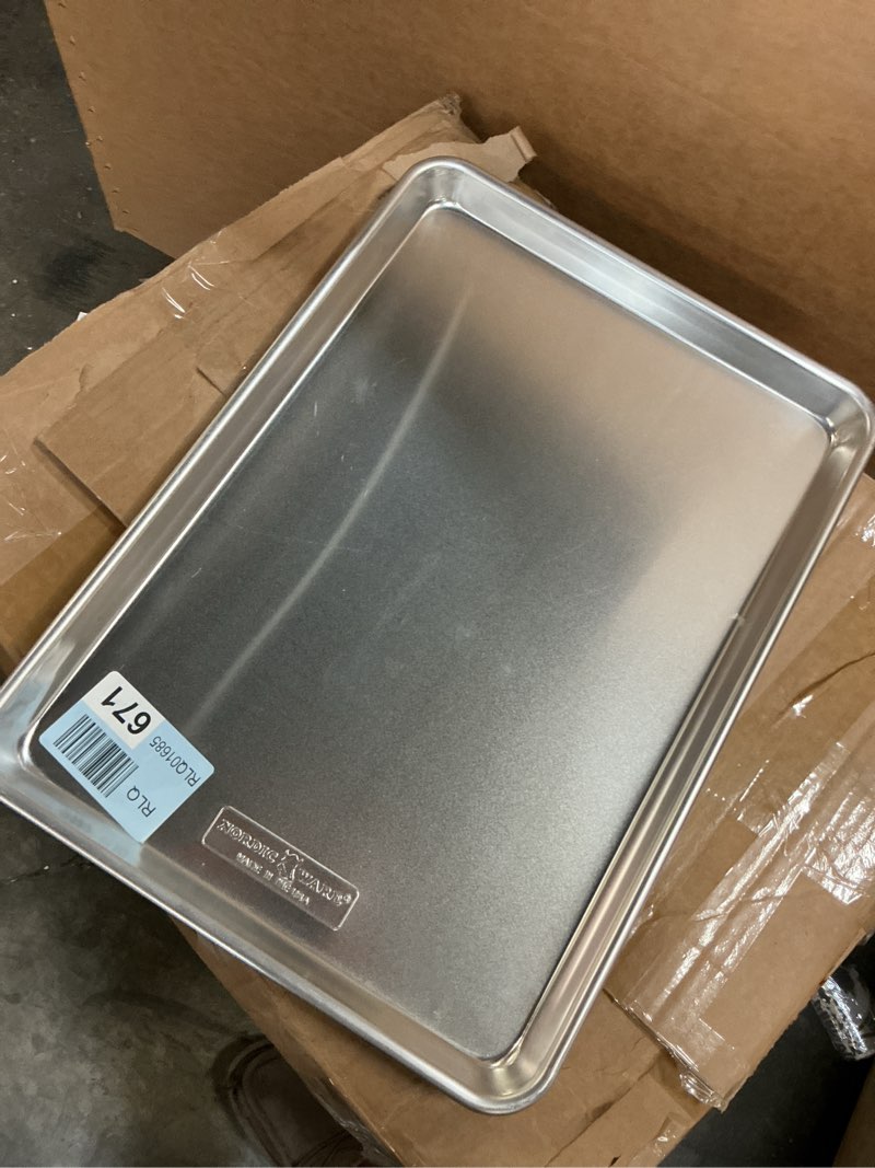 Condition photo showing As Is for (one)nordic ware naturals half sheet - usa made aluminum commercial quality sheet pan for baking or roasting, encapsulated galvanized steel rim prevents warping, 2-pack 2pk half sheet