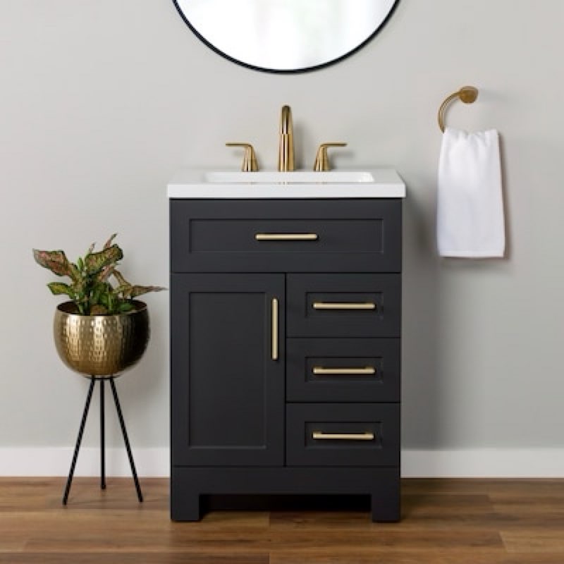 100+ bought last week style selections cauley 24-in black single sink bathroom vanity with white cultured marble top