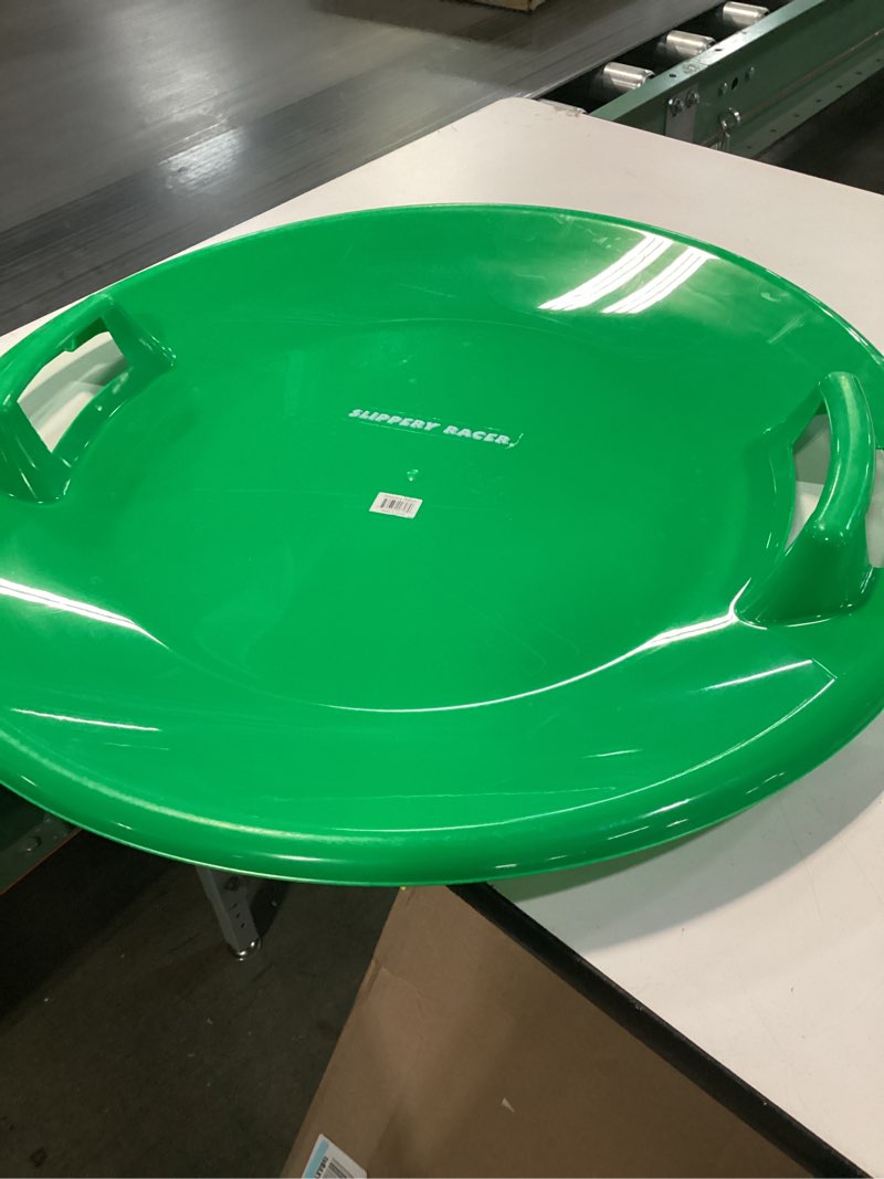 Condition photo showing Good Condition for Slippery Racer Heavy-Duty Cold Resistant Downhill Pro Plastic Outdoor Winter Saucer Disc Snow Sled with Handles. 1 PACK Green