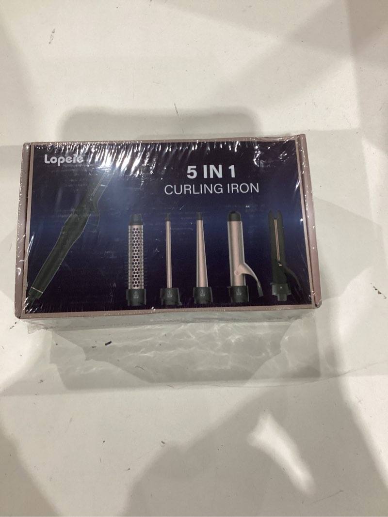 Condition photo showing New/Like New for 5 in 1 Curling Iron with Thermal Brush and 4 Interchangeable Ceramic Barrels(1/2 to 1 1/2 inch), Curling Wand Set with Flat Iron, Fast Heating, Dual Voltage Hair Curler, Gifts for Women Rose Gold Curling Iron Set