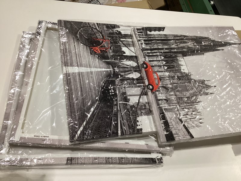 Condition photo showing New/Like New for Red and Grey Cityscape Wall Art Modern City Wall Decor Living Room European Berlin Paris London New York Pictures Bedroom Eiffel Tower Canvas Prints Framed Artwork Office Home Decorations 16x16 4Pcs 16 × 16" Black and White City Landmark
