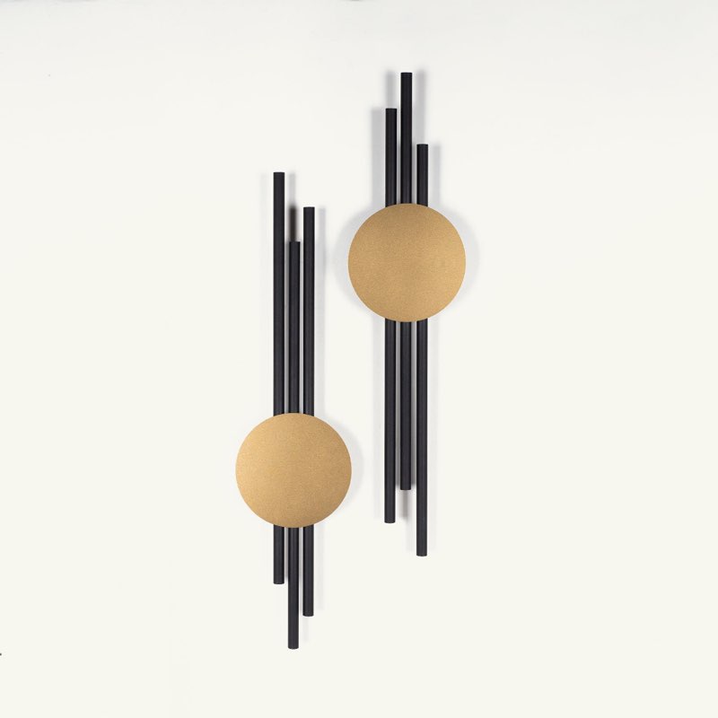 Antique Lines Metal Wall Decor Set of 2 (Can be hung vertically in either direction) - Black Gold Wall Art 