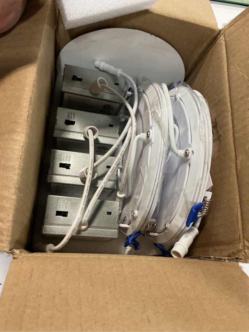 Condition photo showing Good Condition for meconard 4 pack 6 inch ultra-thin led recessed ceiling light, 3000k/4000k/5000k selectable, dimmable 12w=110w, 1050lm, ic rated can-killer downlights with junction box, etl and energy star listed 5000k/4000k/3000k - 3cct white 6 inch