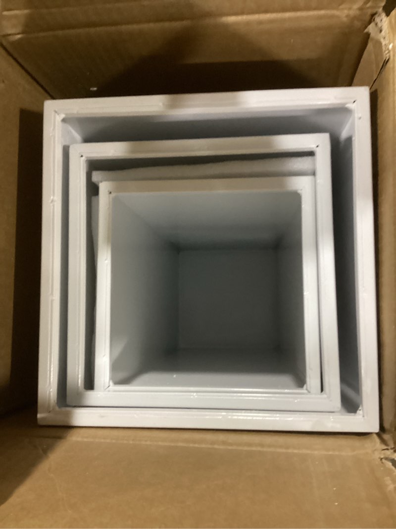 Condition photo showing Good Condition for 3Pcs Square Pedestal Stands for Party, Metal Display Plinth Pillars for Wedding Ceremony Birthday Party Art Decor--23.6*10.2''(L), 21.7*9.4''(M), 19.7*8.7''(S) Square-3PC