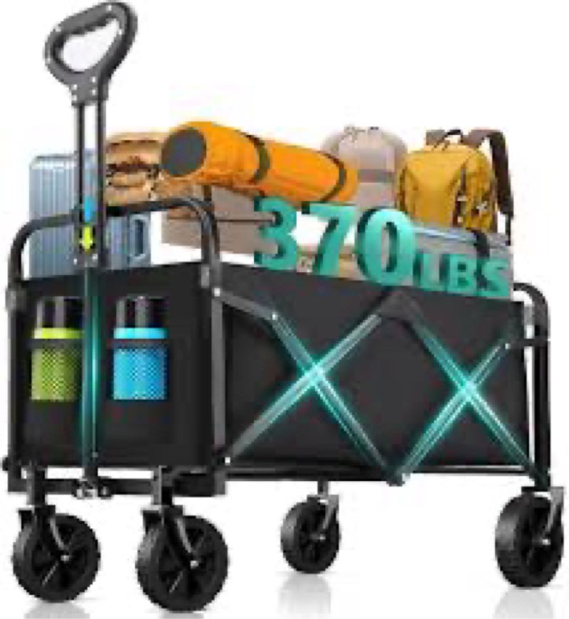 Ecogou Collapsible Wagon with Wheels, 370lbs Weight Capacity Foldable Beach Wagon with Flexible Hand