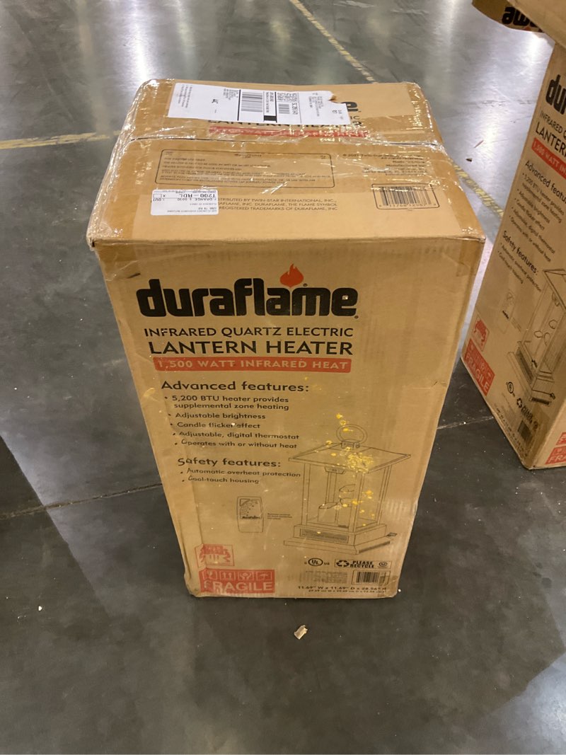 Condition photo showing New/Like New for Duraflame 28 in. Electric Lantern with Infrared Heat and Remote Control in Black