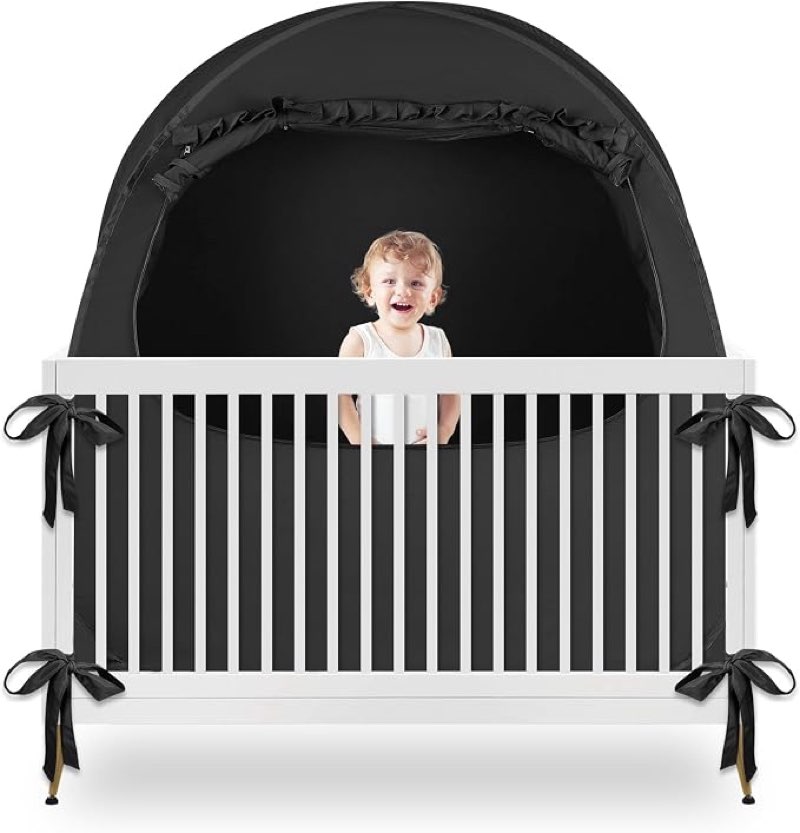 yavil crib blackout cover canopy for baby, pop up crib tent for pack n play | crib blackout tent with safe bottom design, fits full size crib, pack n play for baby naps at home and travel