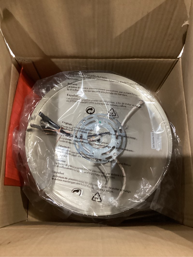 Condition photo showing Good Condition for Flush Mount Ceiling Light Brushed Nickel Ceiling Light Fixture 3-Light Modern Flush Mount Ceiling Light Metal Cage Kitchen Ceiling Light Fixtures for Bedroom, Living Room, Hallway Foyer Brushed Nickel 3 Light