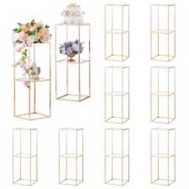 Inweder Gold Plant Stand Centerpieces for Table: 31.5 inch with 2-Layer, Tall Centerpieces for Weddi Of 10 Pieces 