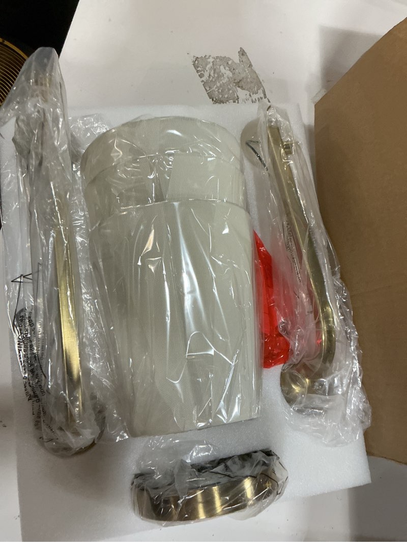 Condition photo showing New/Like New for bathroom light fixtures, brushed gold vanity lights with beige fabric shade, 3-light wall sconce, modern sconces wall lighting for hallway bedroom, vl837-bg-b-3 brushed gold, beige shade 3-light