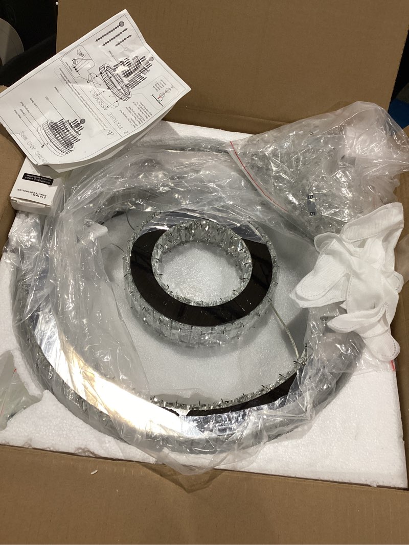 Condition photo showing Good Condition for finktonglan 16" crystal ceiling light, modern crystal chandeliers with remote control, led 2 rings flush mount ceiling light fixture for bedroom dining room living room (dimmable)