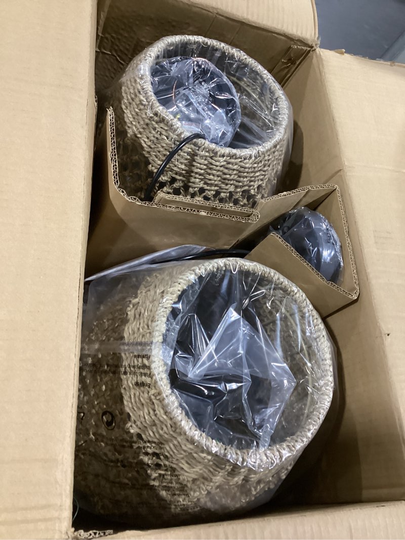 Condition photo showing Good Condition for 2-Pack Rattan Pendant Light,Bohemian 11.81” Wicker Chandelier,Hand Woven Hanging Seagrass Chandeliers Fixture, for Farmhouse Kitchen Island Boho Dining Living 11.81 inch