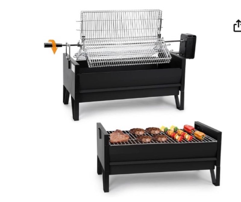  2 IN 1 Charcoal Grill Rotisserie Kit with 3 Stainless Steel Rotating Baskets and 24 In Grill Grate, Auto Swivel BBQ Roasting Machine for Outdoor Patio Backyard Barbecue, GS304