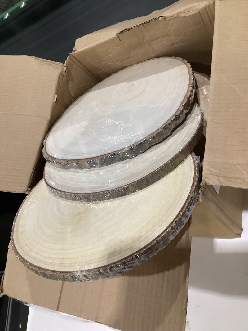 Condition photo showing Good Condition for Wood Slices for Centerpieces, Wood Rounds Cookies for Crafts, Rustic Wood Circles & Slabs, Wooden Discs for Tables Decor-for Art Projects and Rustic Weddings 12 pcs 6.5-6.99 inch