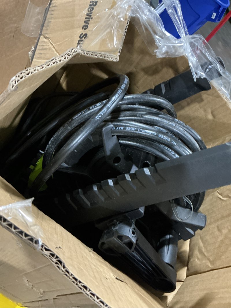 Condition photo showing As Is for 5000 max adjustable psi pressure washer, 2 max gpm power washer with 33 ft hose reel, steel wand, 500ml foam cannon, 4-nozzle set, electric pressure washer for cars, fences, patios green