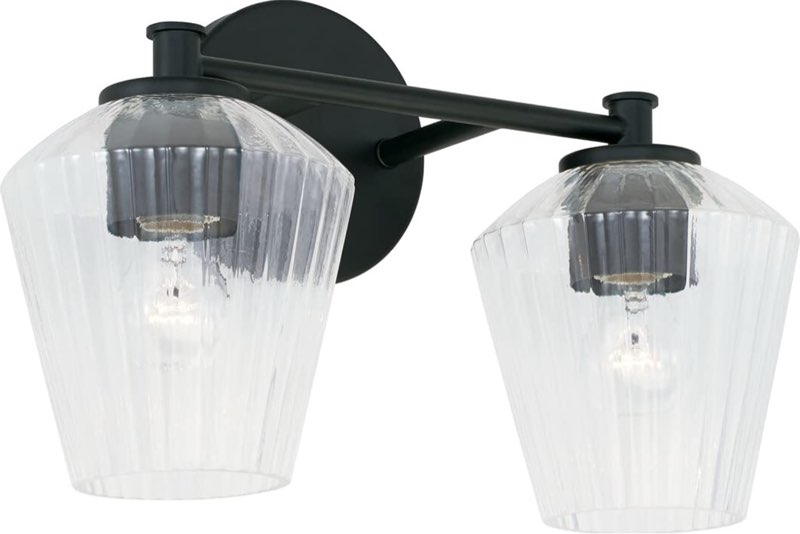 Capital Lighting 141421MB-507 Beau Mid-Century Fluted Glass Bath Vanity Wall Mount, 2-Light 200 Total Watts, 10" H x 15" W, Matte Black