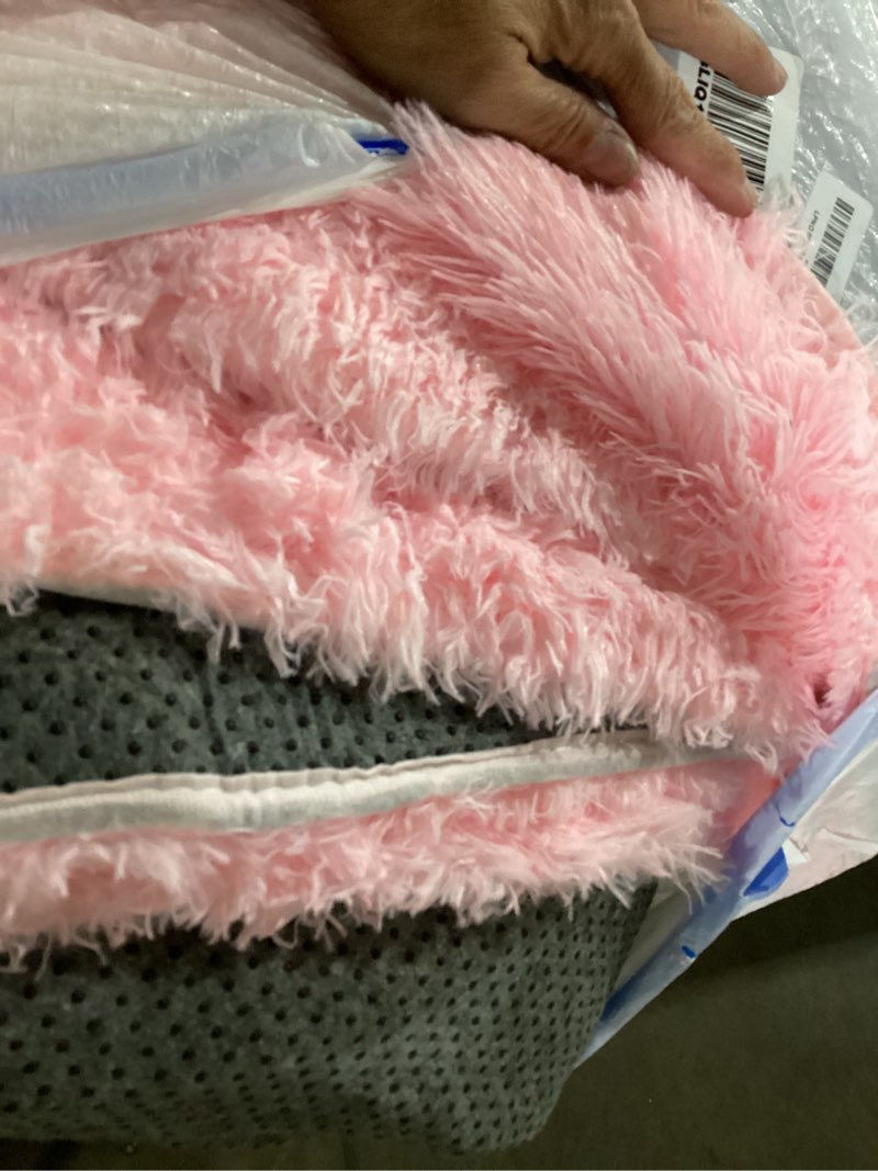 Condition photo showing As Is for pink fluffy rugs for bedroom girls: area rug 5x7 pink fuzzy rug for kids room - furry rug bedroom decor pink 5' x 7' (rectangular)