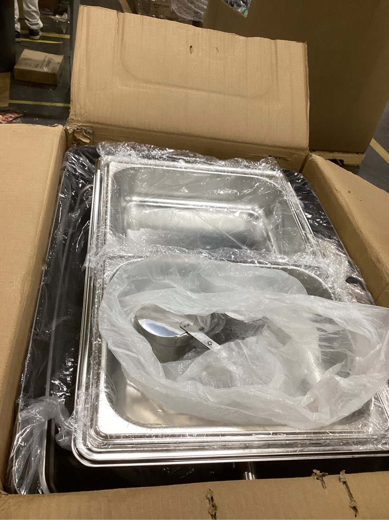 Condition photo showing As Is for 4 Pack Chafing Dish Buffet Set with 2 Full Size, 4 Half Size Chafing Server Dish,Catering Food Warmer for Parties, Buffets, Wedding, Banquet