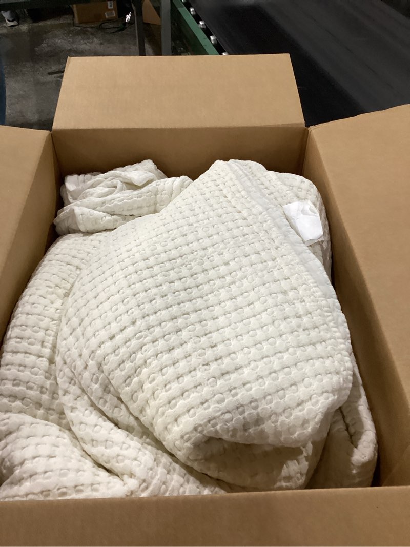 Condition photo showing As Is for nLevtex Home Mills Waffle Queen Bedspread Set (106x106in) with 2 Pillow Shams (26x20in) - Cream - Cotton Waffle Queen Size Bedspread Set - Lightweight, Soft, Pre-Washed Queen Bedspread Cream