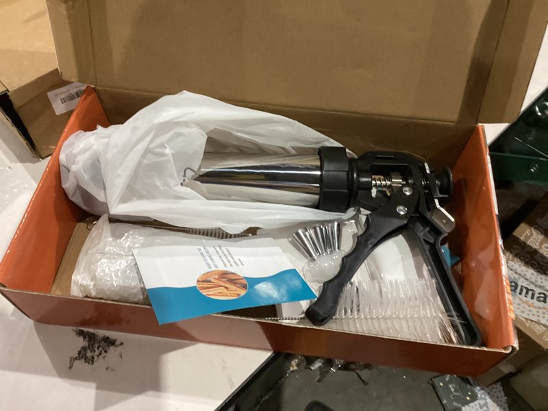 Condition photo showing As Is for Churro Maker Machine, 21-Piece Stainless Steel Churro Gun Kit, Churros Maker Gun, Cookie Press Set, Hollow Churro, Spritz Cookie Press Gun with Piping Bag, Filler, 6 Tips, 9 Discs, 2 Brushes