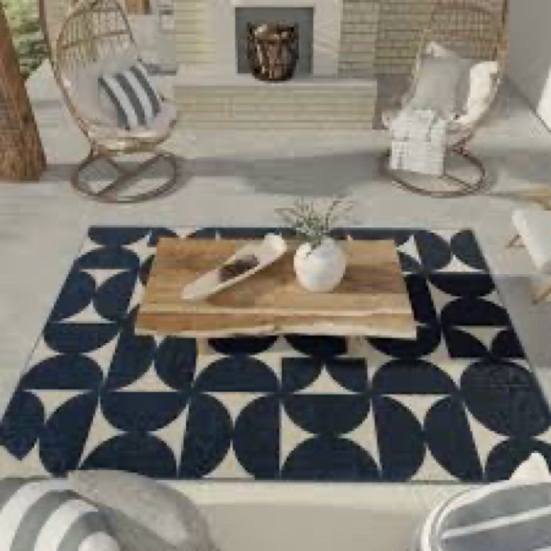 Tecopa Sevella Blue Geometric Polypropylene Indoor/Outdoor Area Rug