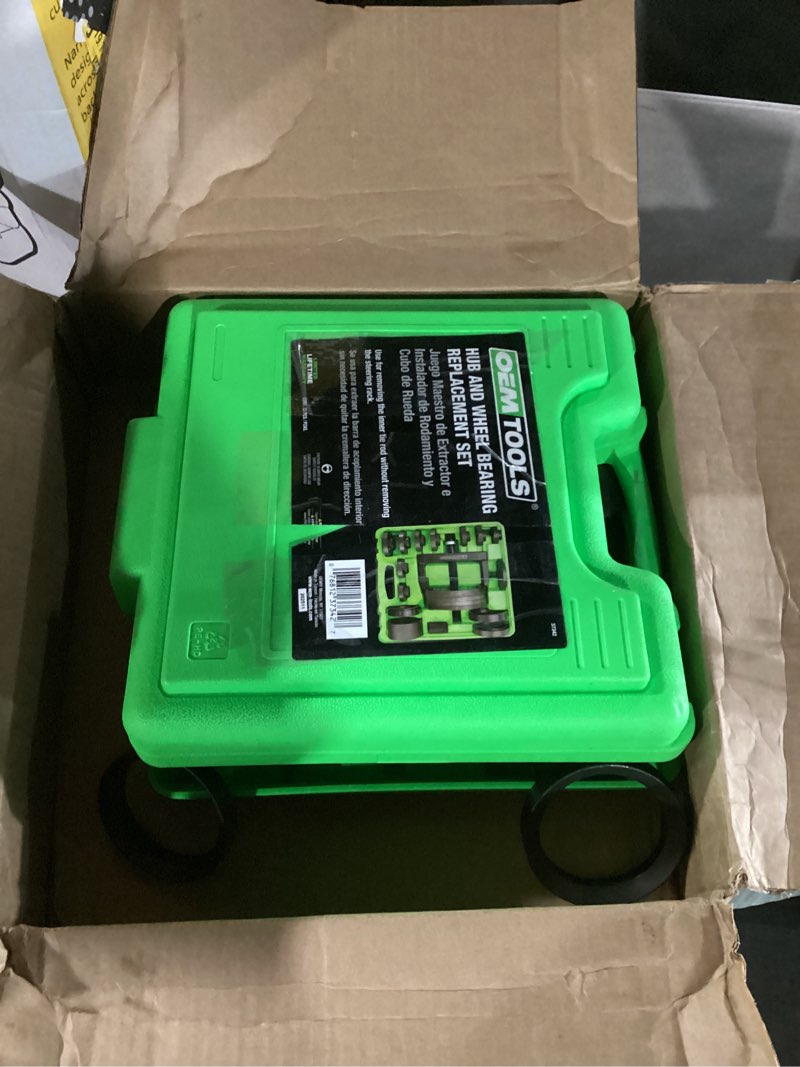 Condition photo showing Good Condition for oemtools 37342 master wheel bearing removal tool, wheel bearing installer kit fits most vehicles, self-centering design, front, rear, and all-wheel drive expanded master kit