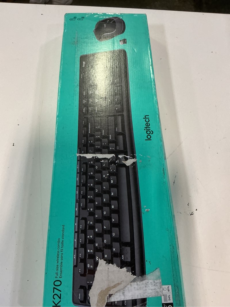 Condition photo showing New/Like New for logitech mk270 wireless keyboard and mouse combo for windows, 2.4 ghz wireless, compact mouse, 8 multimedia and shortcut keys, 2-year battery life, for pc, laptop - black black 1 pack combo