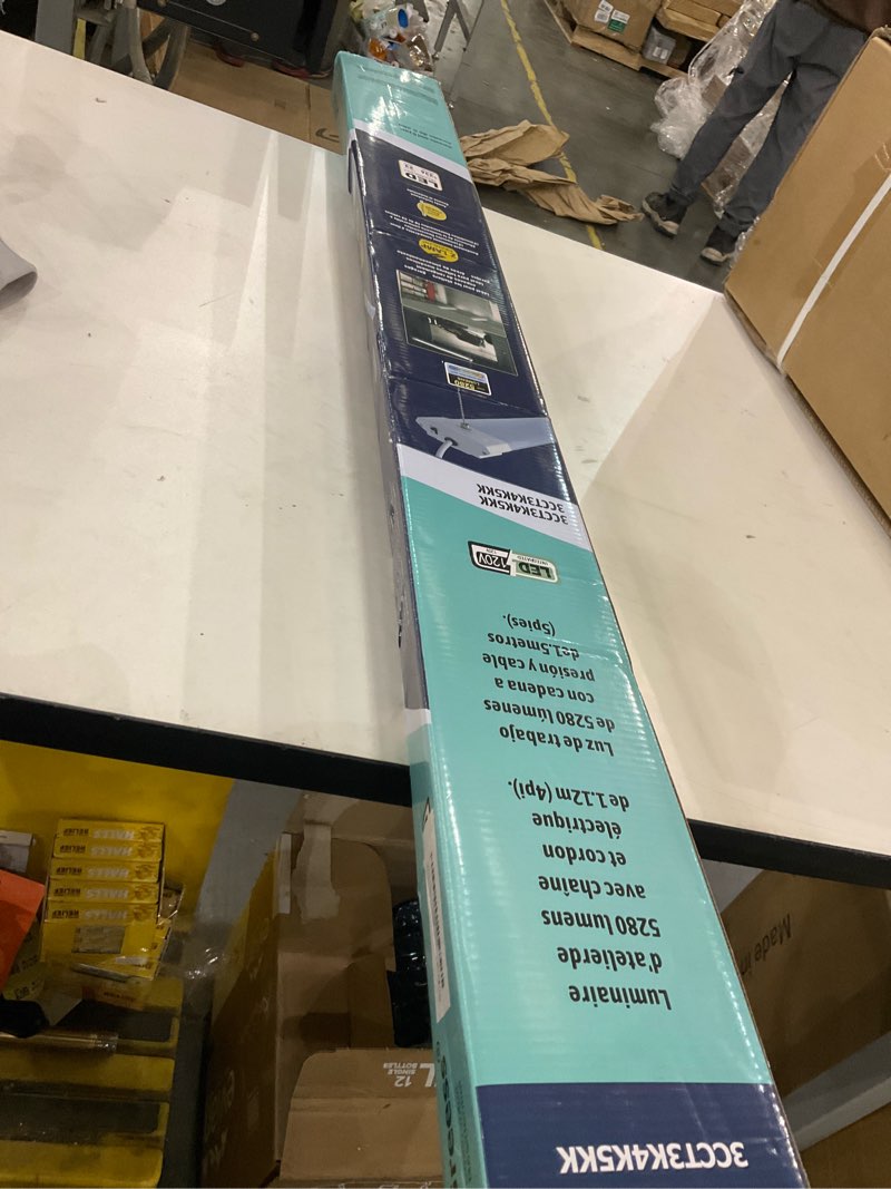 Condition photo showing Good Condition for 3 Pack 4 Foot LED Shop Light, 4FT 48W 5280lm Linkable LED Shop Light for Garage, 3000K&4000K&5000K Selectable LED Integrated Ceiling Light Fixture,Hanging&Ceiling Mounting with Pull Chain