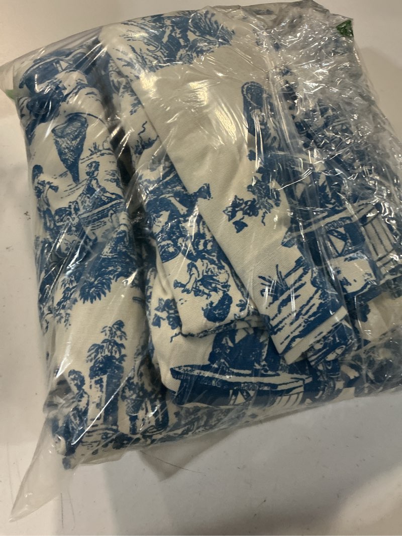 Condition photo showing Good Condition for blue and white curtains 96 inches long for living room set 2 panels moderate blackout darkening window cotton toile floral ceiling to floor drapes for bedroom grand millennial coastal farmhouse decor 40"w x 96"l (pack of 2) blue